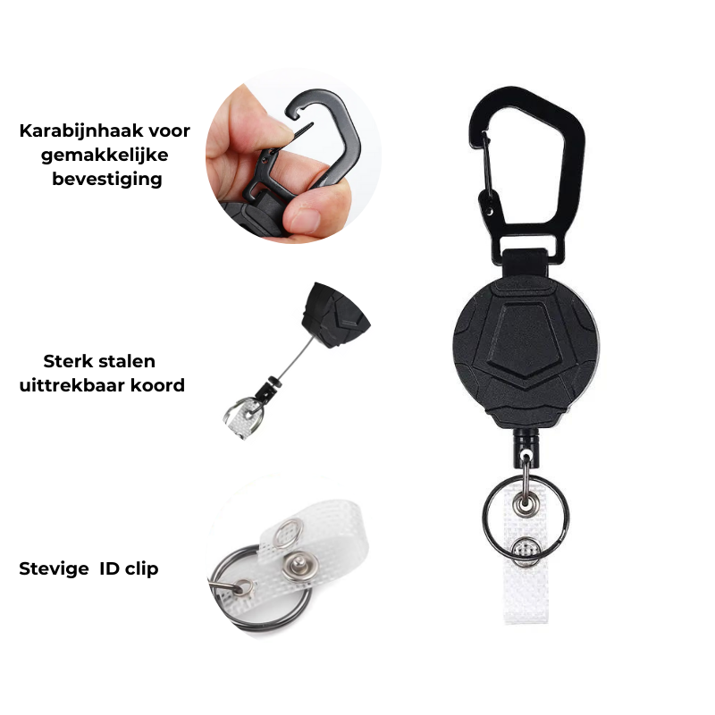 Heavy Duty Badgehouder/ Sleutelhanger met Trekkoord - 220 Gram Draaggewicht - 12 sets - Combibadge