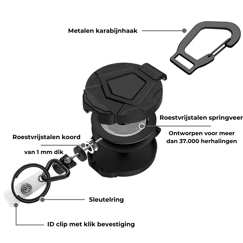 Heavy Duty Badgehouder/ Sleutelhanger met Trekkoord - 220 Gram Draaggewicht - Combibadge