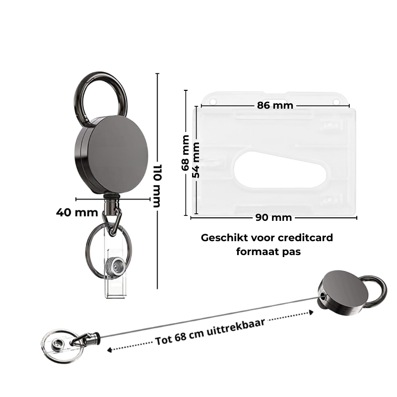 Heavy Duty Badgehouder/ Sleutelhanger met Trekkoord - 150 Gram Draaggewicht - Combibadge