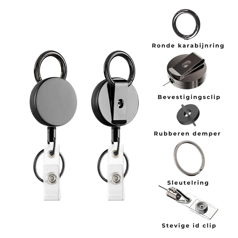 Heavy Duty Badgehouder/ Sleutelhanger met Trekkoord - 150 Gram Draaggewicht - 6 sets - Combibadge