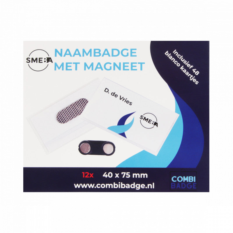 Smeba - Naambadges met Magneet - 40x75 mm - 12 stuks - Combibadge