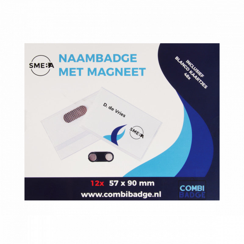 Smeba - Naambadges met Magneet - 57x90 mm - 12 stuks - Combibadge